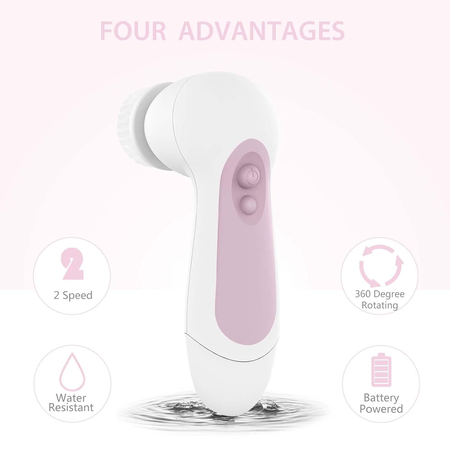Waterproof Facial Cleansing Spin Brush Set with 5 Exfoliating Brush Heads - Electric Face Scrubber Cleanser Brush by - Face Brush for Gentle Exfoliation and Deep Scrubbing