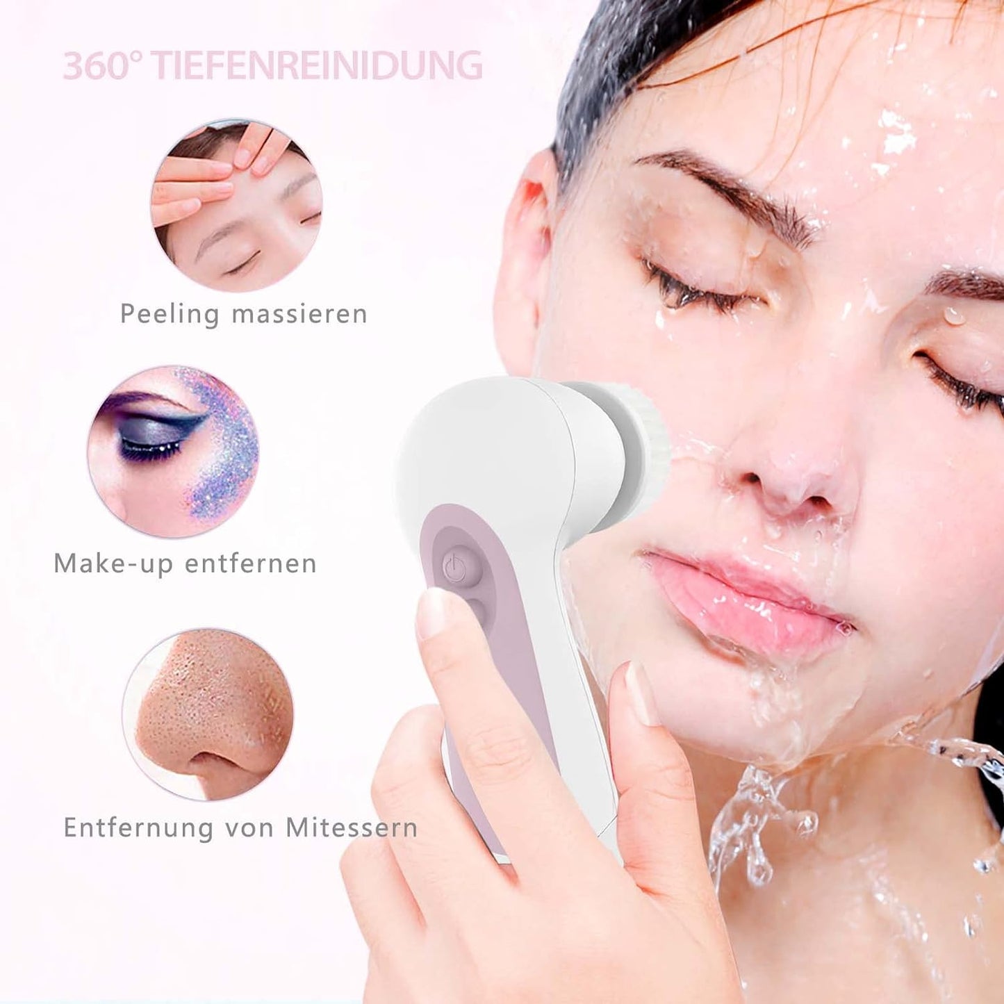 Waterproof Facial Cleansing Spin Brush Set with 5 Exfoliating Brush Heads - Electric Face Scrubber Cleanser Brush by - Face Brush for Gentle Exfoliation and Deep Scrubbing