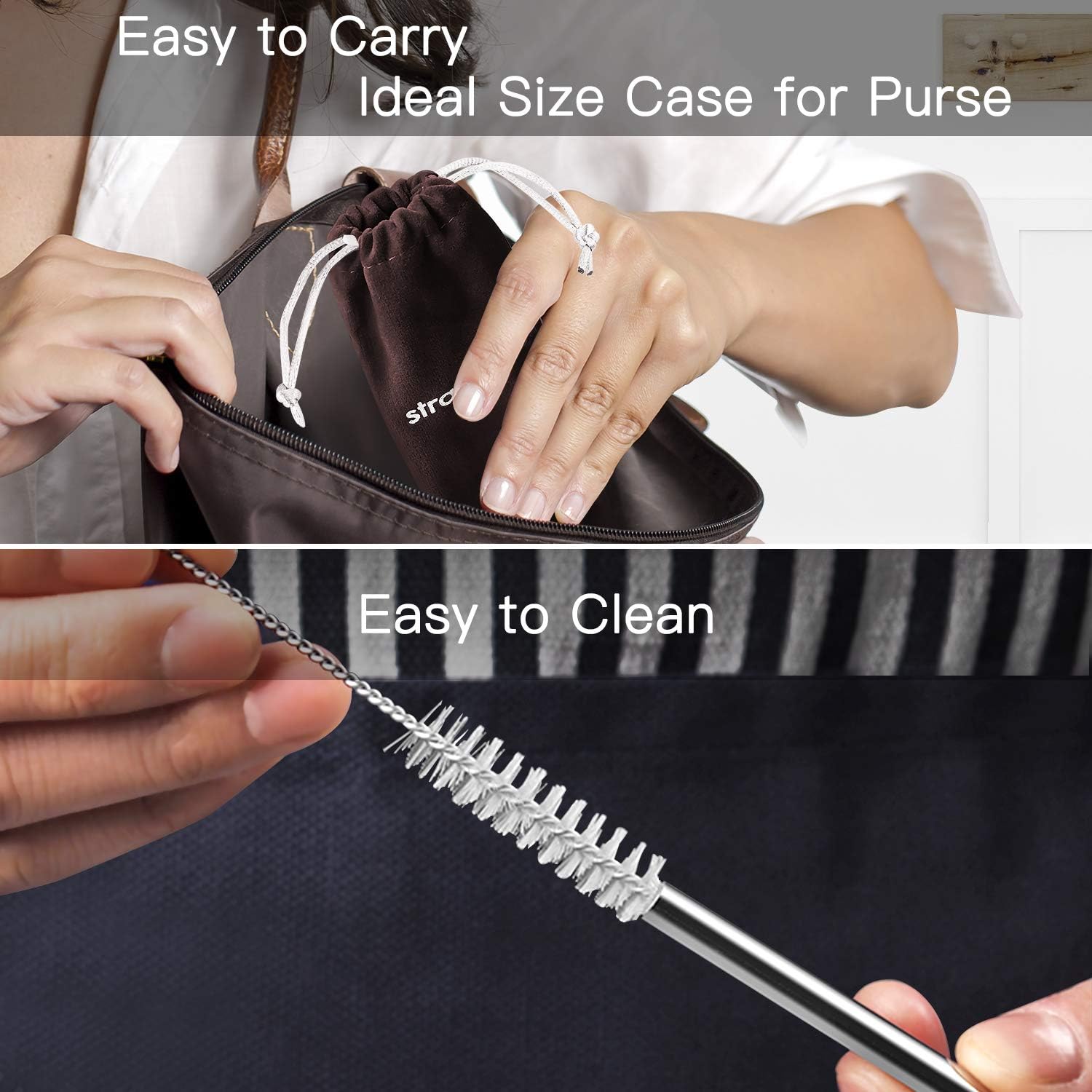 Set of 16 Reusable Stainless Steel Straws with Travel Case Cleaning Brush Silicone Tips Eco Friendly Extra Long Metal Straws Drinking for 20 24 30 Oz Tumbler