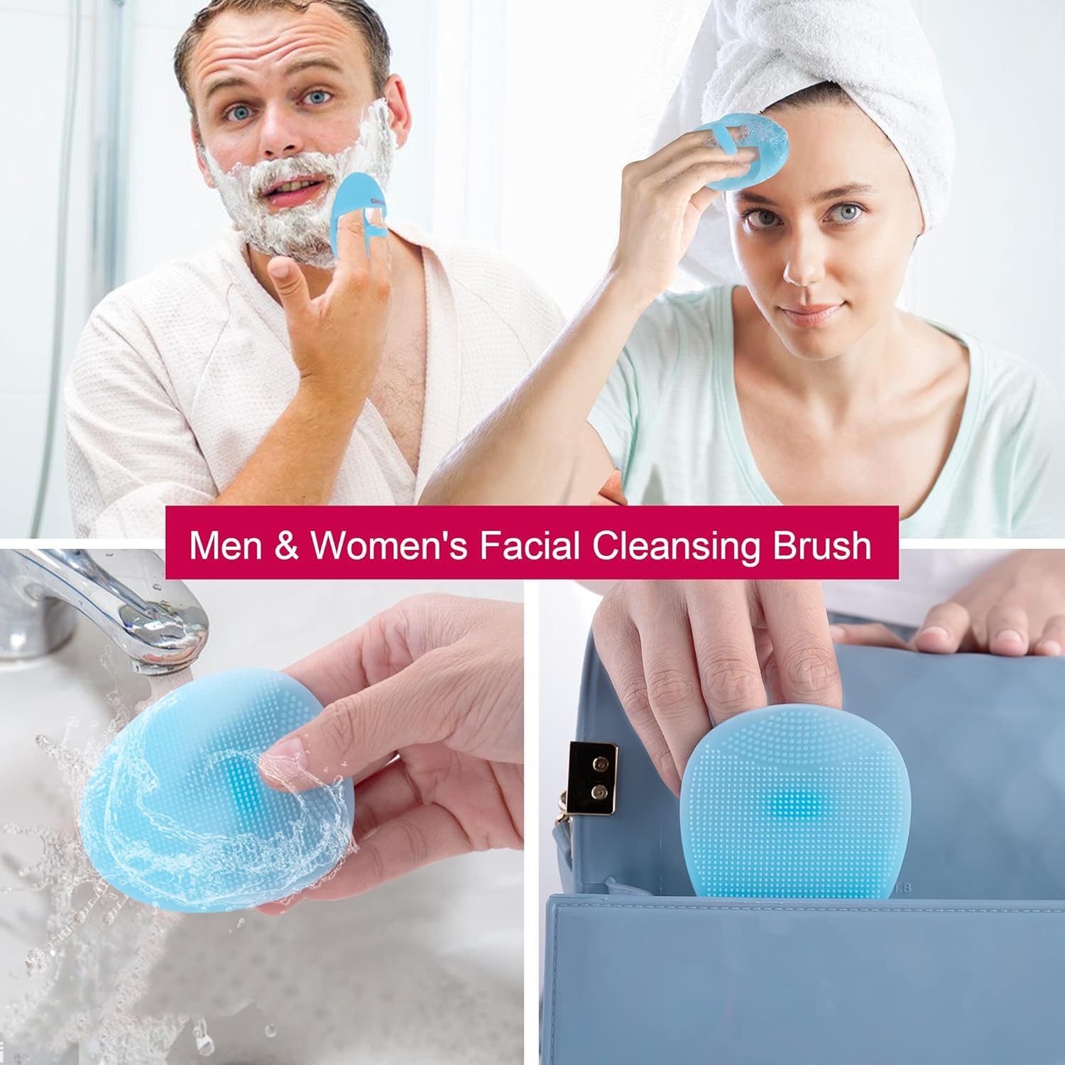 Super Soft Silicone Face Cleanser and Massager Brush Manual Facial Cleansing Scrubber Handheld Wash Pad for Sensitive, Delicate, Dry Skin (Pack of 4)